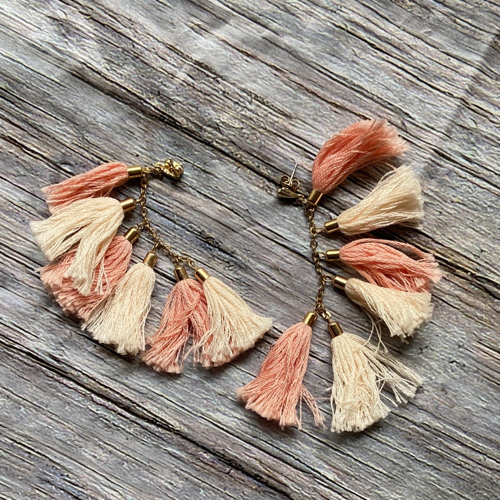 Ettika Daydreamer Tassel Earrings Peach and Cream Tassel Earrings